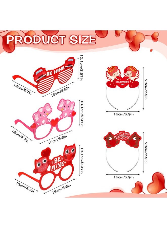 Kingdder 18 Pcs Valentine's Day Headband and Eyeglasses Set, Valentines Glasses Photo Props Cupid Headband Heart Glasses for Kids Adults Party Costume Supplies Decoration - Image 2