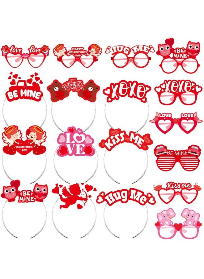 Kingdder 18 Pcs Valentine's Day Headband and Eyeglasses Set, Valentines Glasses Photo Props Cupid Headband Heart Glasses for Kids Adults Party Costume Supplies Decoration - Image 1