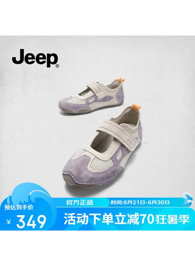 Jeep Mary Jane Women'S Spring/Summer Shallow Mouth Flat Shoes Women'S Magic Tape Ballet Shoes Casual Training Shoes Purple 37 - Image 1