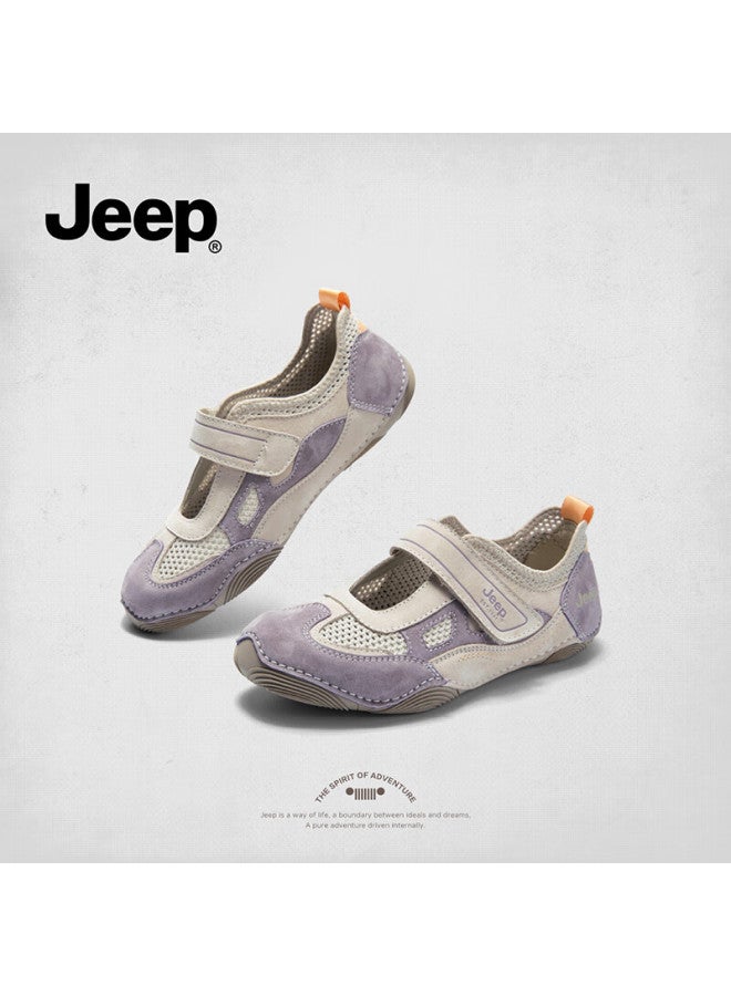 Jeep Mary Jane Women'S Spring/Summer Shallow Mouth Flat Shoes Women'S Magic Tape Ballet Shoes Casual Training Shoes Purple 37 - Image 2