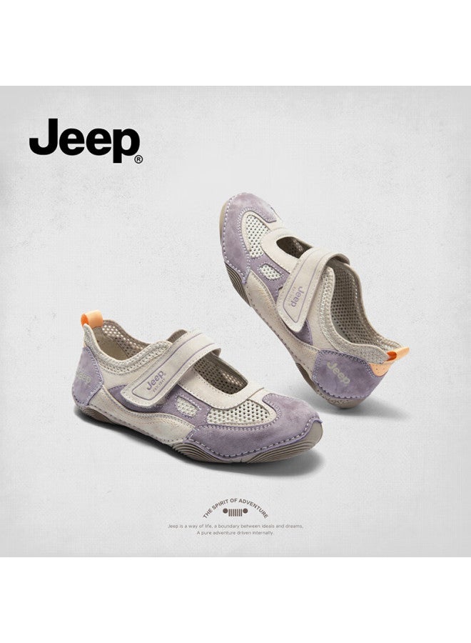 Jeep Mary Jane Women'S Spring/Summer Shallow Mouth Flat Shoes Women'S Magic Tape Ballet Shoes Casual Training Shoes Purple 37 - Image 3