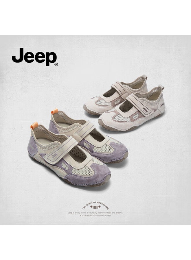 Jeep Mary Jane Women'S Spring/Summer Shallow Mouth Flat Shoes Women'S Magic Tape Ballet Shoes Casual Training Shoes Purple 37 - Image 4