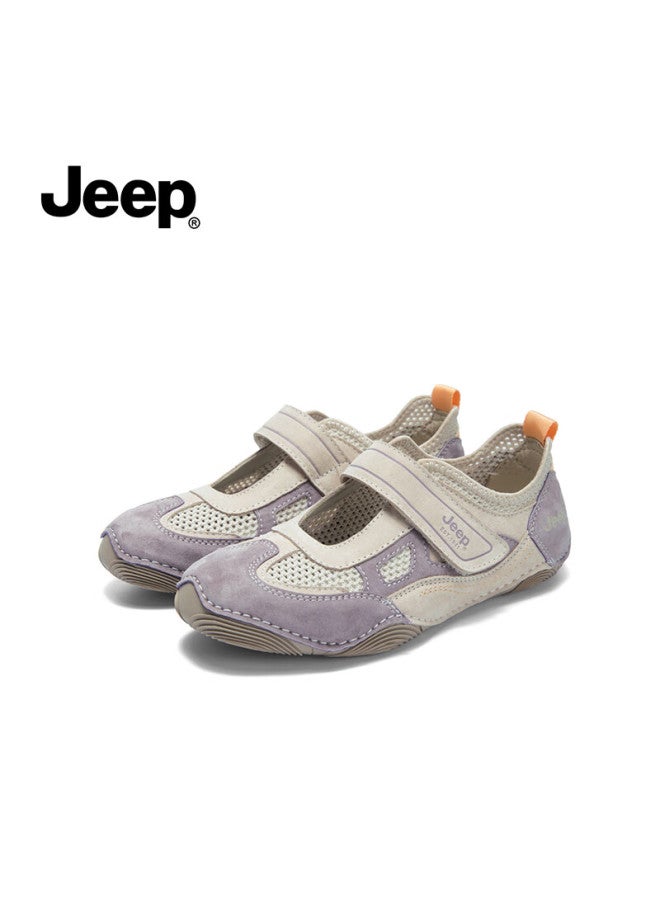 Jeep Mary Jane Women'S Spring/Summer Shallow Mouth Flat Shoes Women'S Magic Tape Ballet Shoes Casual Training Shoes Purple 37 - Image 5