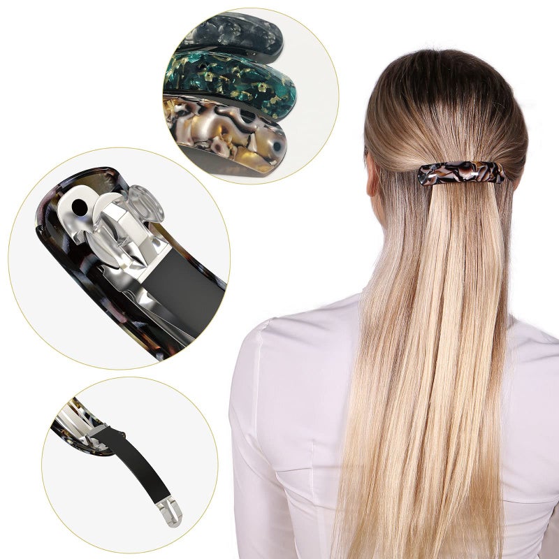 HYFEEL Large Hair Barrettes for Women Fine Thick Hair, French Barrette Hair Clips Ponytail Clamps Clasp Stylish Hair Accessories- 3Pcs (Black, Brown, Green) - Image 3