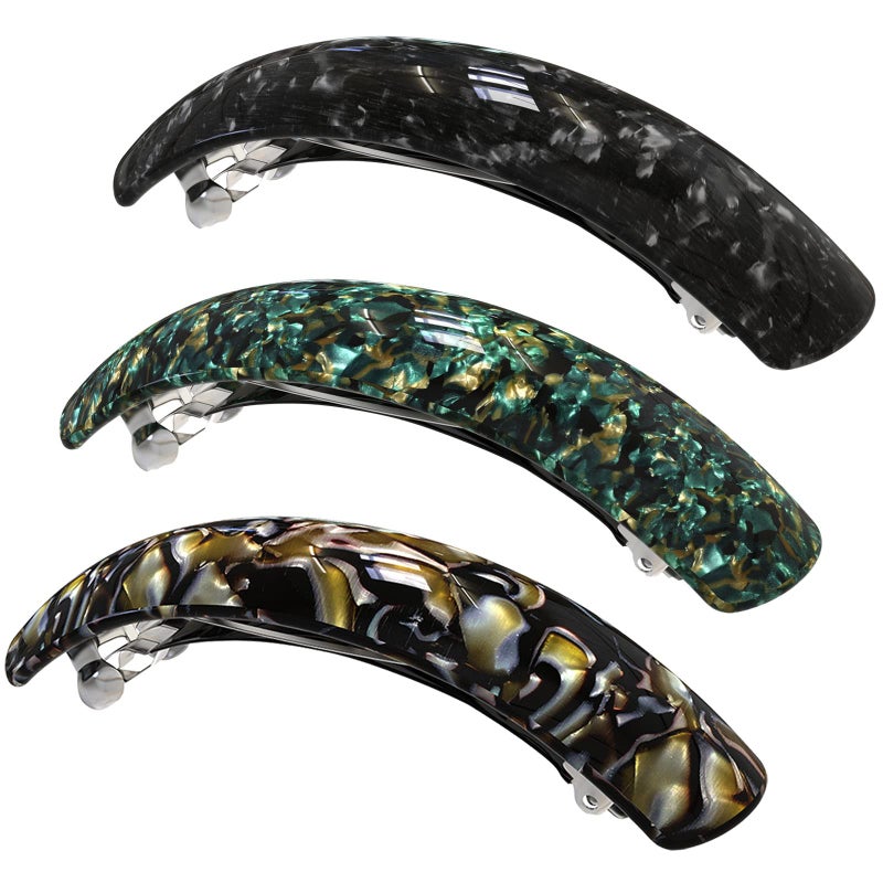 HYFEEL Large Hair Barrettes for Women Fine Thick Hair, French Barrette Hair Clips Ponytail Clamps Clasp Stylish Hair Accessories- 3Pcs (Black, Brown, Green) - Image 1
