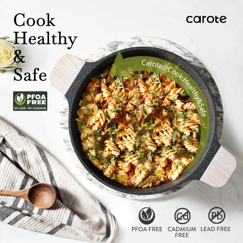 CAROTE Nonstick Pots and Pans Set, 13 Pieces Cookware Set Induction Kitchen Cooking Set w/Stock pot & Saucepans, Classic Black - Image 4