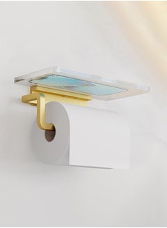 MVAQKLM  Toilet Paper Holder Wall Mount, Self-Adhesive Paper Towel Holder with Shelf for Bathroom, Paper Towel Roll Rack with Storage Shelf Space, Gold  - Image 2
