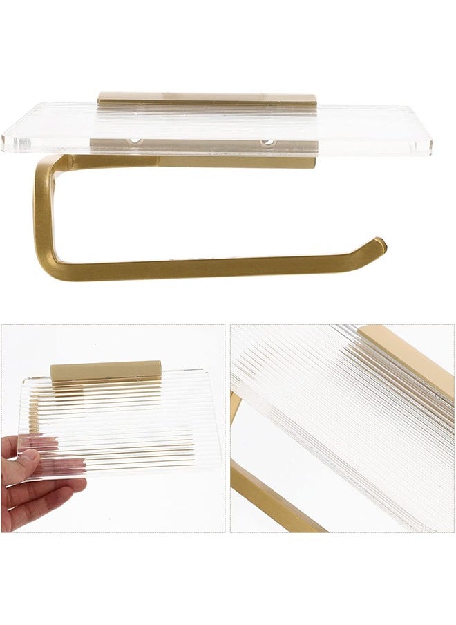 MVAQKLM  Toilet Paper Holder Wall Mount, Self-Adhesive Paper Towel Holder with Shelf for Bathroom, Paper Towel Roll Rack with Storage Shelf Space, Gold  - Image 4