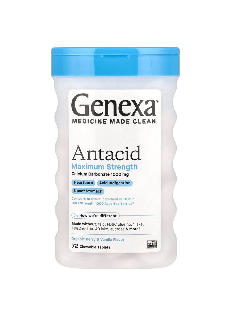 Antacid, Maximum Strength, Organic Berry & Vanilla, 1,000 mg, 72 Chewable Tablets