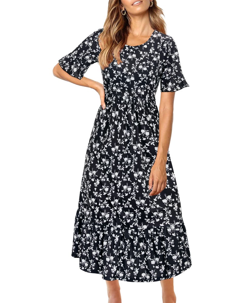 STYLEWORD Women's Summer 2025 Casual Short Sleeve Tiered Flowy Spring Dress Long Midi Beach Sundress Vacation Outfits(Floral12,3XL) - Image 4