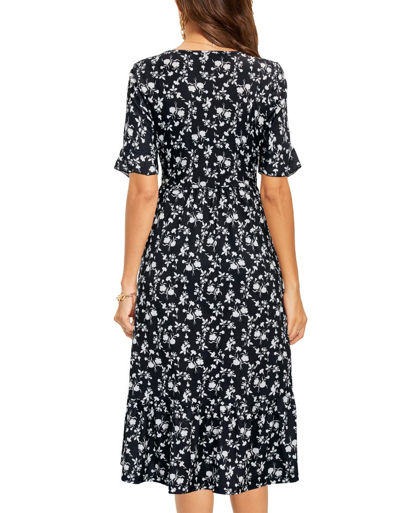 STYLEWORD Women's Summer 2025 Casual Short Sleeve Tiered Flowy Spring Dress Long Midi Beach Sundress Vacation Outfits(Floral12,3XL) - Image 3
