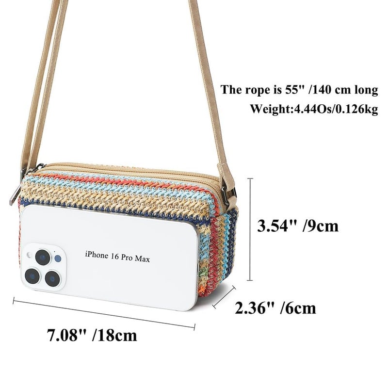 BBORGDC Boho Woven Straw Crossbody Bag - Small Phone Purse for Women with Adjustable Strap, Dual Compartment, Perfect for Beach Vacation Travel - Cute Summer Gift, Purses for Women Clearance - Image 3