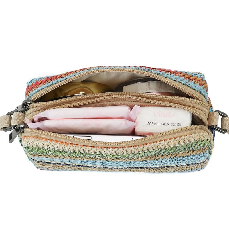 BBORGDC Boho Woven Straw Crossbody Bag - Small Phone Purse for Women with Adjustable Strap, Dual Compartment, Perfect for Beach Vacation Travel - Cute Summer Gift, Purses for Women Clearance - Image 5