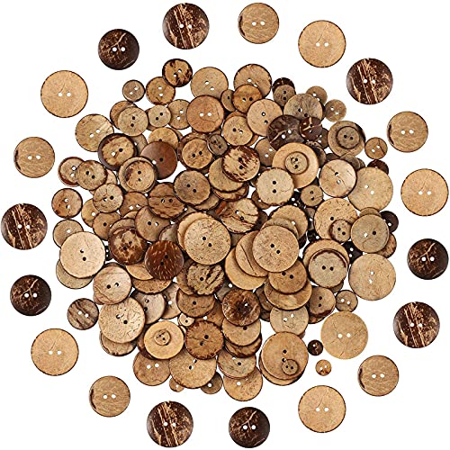 AMORNPHAN AMORNPHAN 150pcs 5sizes Mix Coconut Shell Natural Wooden Buttons with 2 Holes for DIY Clothing Sewing Craft Decorative 