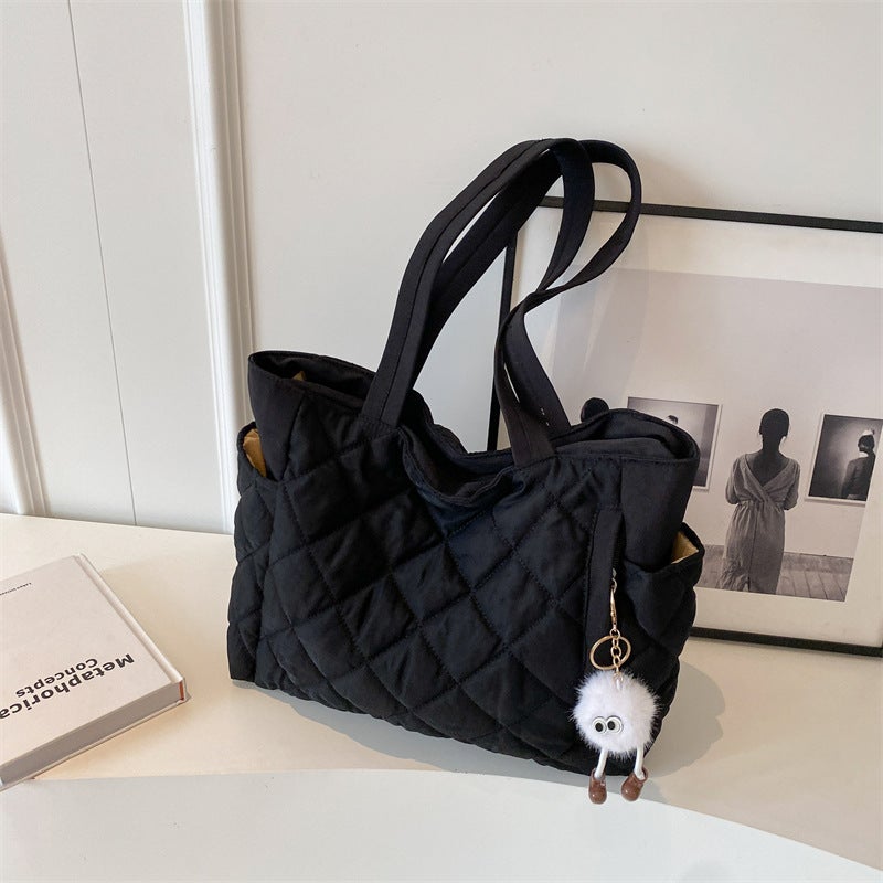 Korean Style Large Capacity Bag For Women 2023 Fashion Single Shoulder Bucket Bag Textured Plaid Commuter Tote Bag - Image 1