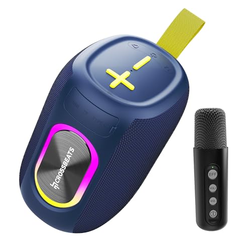 CrossBeats Jam Box 20W Karaoke mic with Speaker, Portable Bluetooth Party Speaker with Wireless mic, RGB Lights,12H Playtime, Deep Bass, IPX5 Waterproof, USB/SD Card, Home Singing Audio Device(Blue) - Image 1
