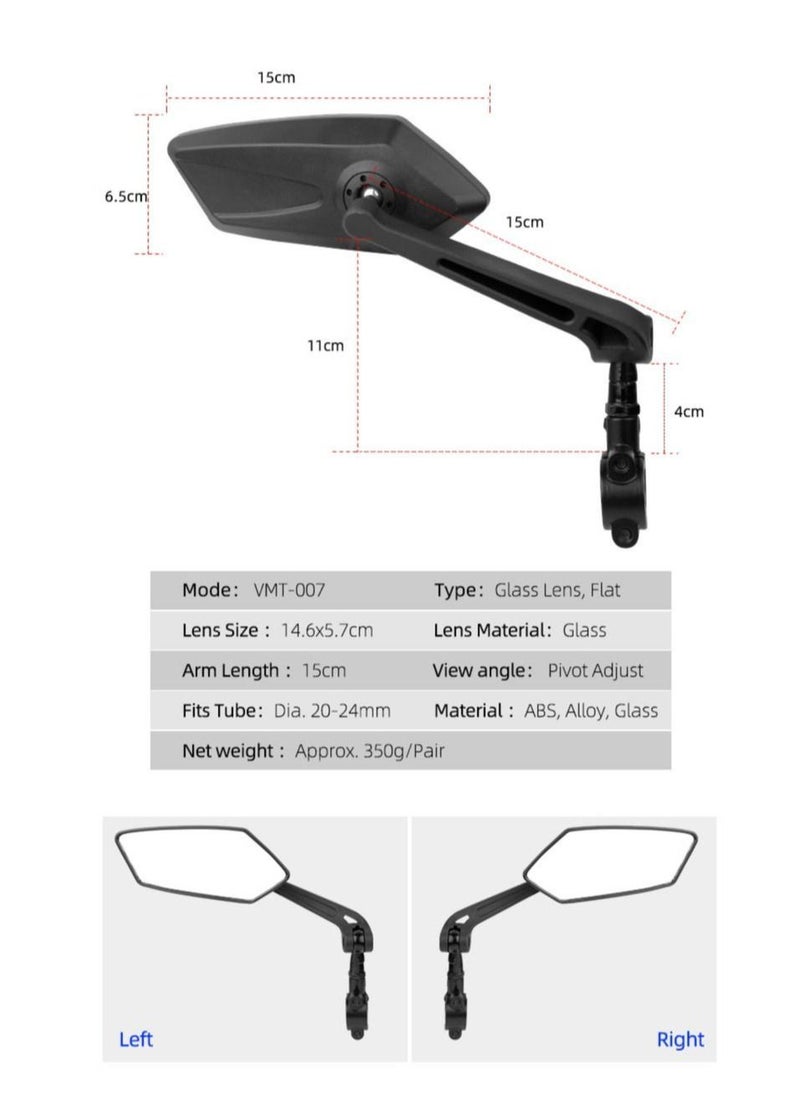 Generic - Extra large mirror surface, crafted with impact-resistant real glass, perfect for e-bike handlebars. Our bicycle mirror offers a 360-degree adjustable functionality and foldable design. - Image 1