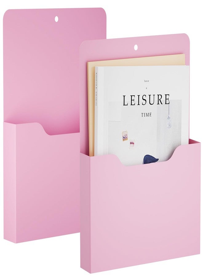 Marbrasse 2 Pack Magnetic File Holder - Paper Holder, Pocket Organizer,Hanging Wall File Organizer Office Supplies Storage, Magazine Mail Organizer Case for Notebooks,Planners,Letter (Pink) - Image 1