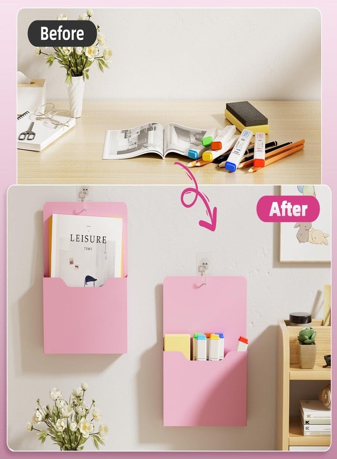 Marbrasse 2 Pack Magnetic File Holder - Paper Holder, Pocket Organizer,Hanging Wall File Organizer Office Supplies Storage, Magazine Mail Organizer Case for Notebooks,Planners,Letter (Pink) - Image 5