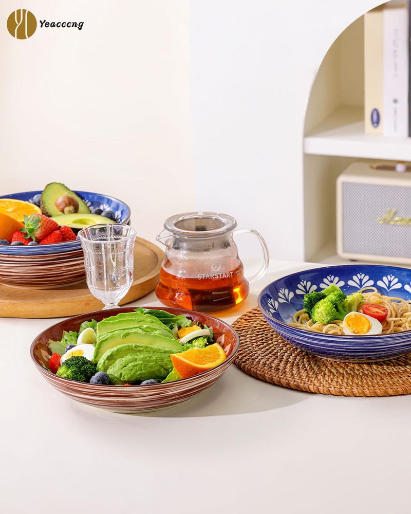 Yeacccng Bohemian Pasta Bowls Set of 6, 8.5 Inch 35 Oz Ceramic Serving Bowls, Blue Color Block Design, Lead-Free Cadmium-Free, Dishwasher Microwave Oven Safe, Scratch-Resistant Salad Soup Bowls - Image 5