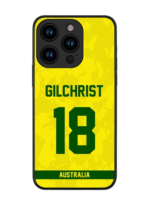 Cover for iPhone 15 Pro Case , Rugged Black Slim fit Soft Flexible Thin Protective Phone Cases - Player Name - Adam Gilchrist, Jersey Number- 18