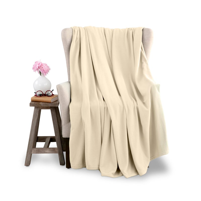 Twin Size Microfleece Blanket Fleece Bed Blanket AllSeason Comfort Supersoft Lightweight Throw Blanket Plush Throw Blanket for Bed Couch or Sofa Travel Blanket PetFriendly Ivory
