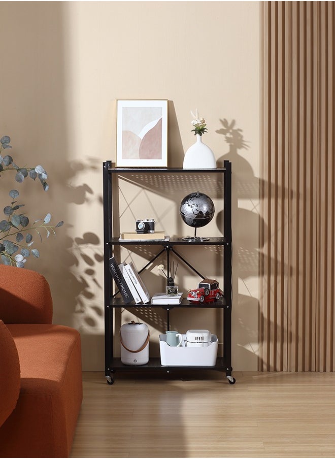LAWAZIM Kitchen Foldable Shelves - 4 Layer, Black - Storage Shelving Unit Rack with Wheels, Perforated Carbon Steel Shelves - Ideal for Pantry, Garage, Closet Office and Commercial Storage  - Image 1