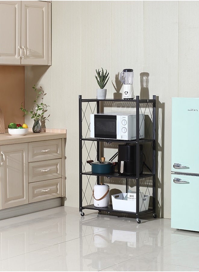 LAWAZIM Kitchen Foldable Shelves - 4 Layer, Black - Storage Shelving Unit Rack with Wheels, Perforated Carbon Steel Shelves - Ideal for Pantry, Garage, Closet Office and Commercial Storage  - Image 2