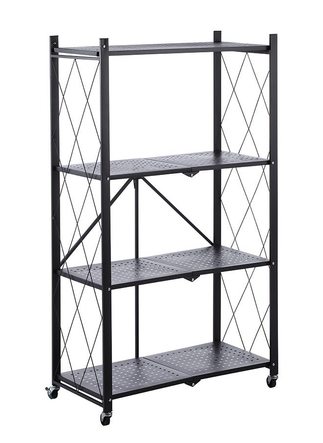 LAWAZIM Kitchen Foldable Shelves - 4 Layer, Black - Storage Shelving Unit Rack with Wheels, Perforated Carbon Steel Shelves - Ideal for Pantry, Garage, Closet Office and Commercial Storage  - Image 3