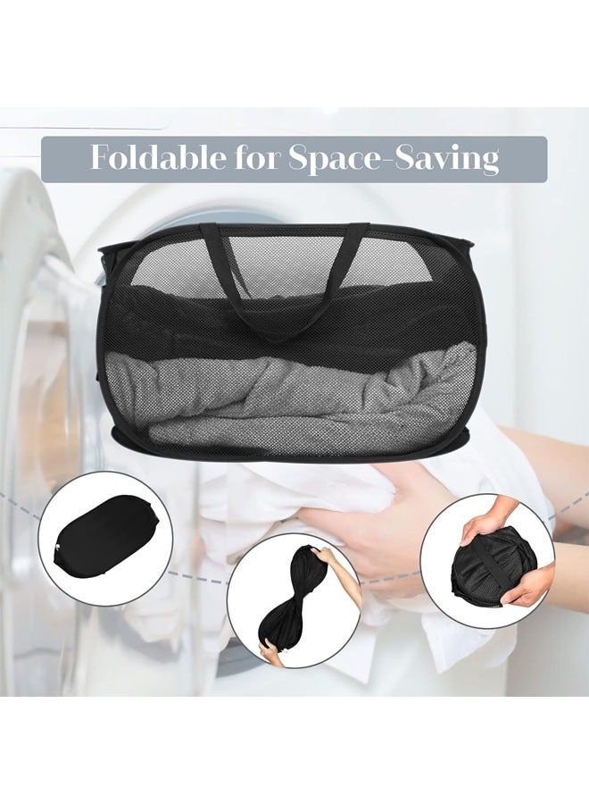 YelaJoy Popup Mesh Laundry Basket, Collapsible and Portable Clothes Washing Laundry  with Reinforced Carry Handle  for Laundry, Bathroom, Kids Room, Dorm or Travel  (2 pcs, Black and Grey) - Image 2