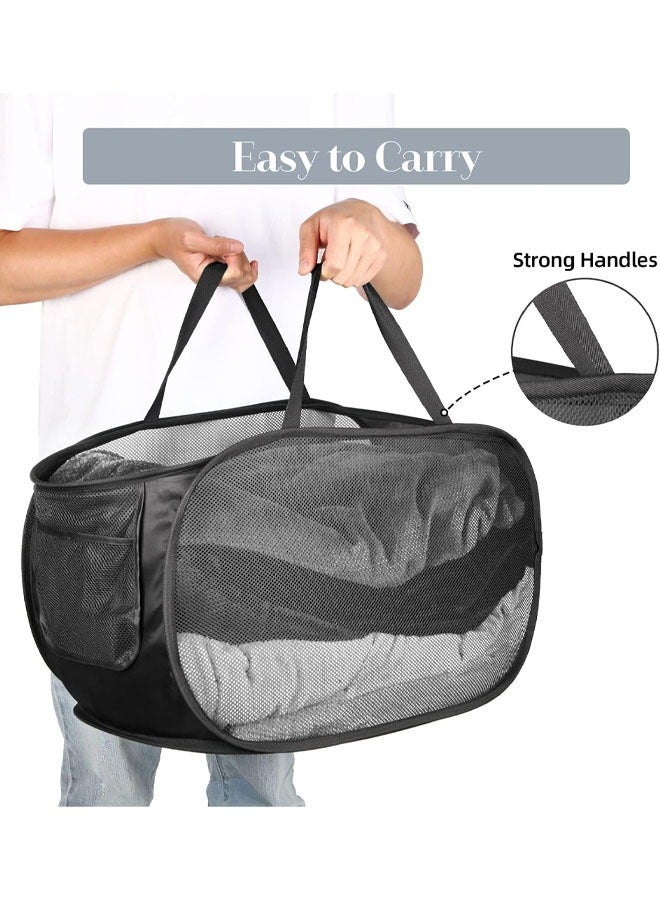 YelaJoy Popup Mesh Laundry Basket, Collapsible and Portable Clothes Washing Laundry  with Reinforced Carry Handle  for Laundry, Bathroom, Kids Room, Dorm or Travel  (2 pcs, Black and Grey) - Image 3