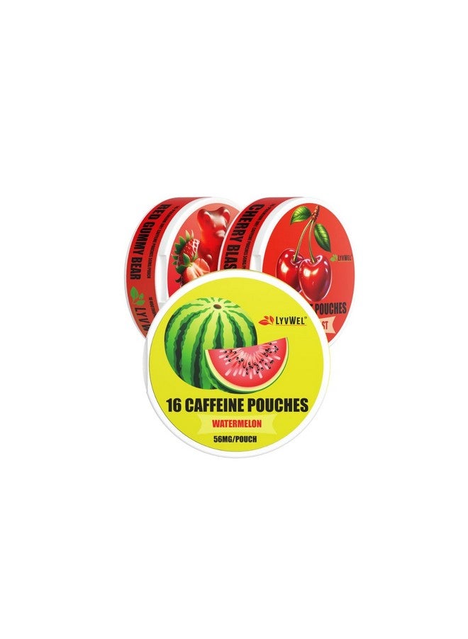 LyvWel LYVWEL 3-Pack Sampler | 16 per Can | 56mg Caffeine Energy Pouches | Nicotine-Free, Tobacco-Free | Flavors (Watermelon, Red Gummy, Cherry Blast)  - Image 1