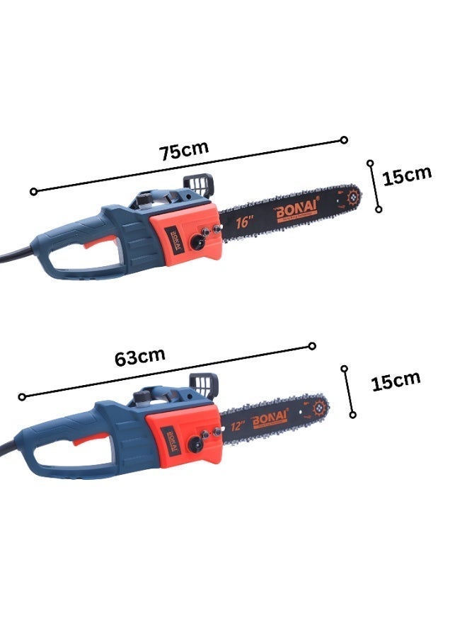 BONAI Electric Chain Saw 1500-2500W 16 Inch & 12 Inch 2-in-1 Corded Wood Cutting Machine with Chain Tension Adjustment 500m/min 220-240V for Tree Trimming & Firewood Cutting BN-HK129 - Image 3