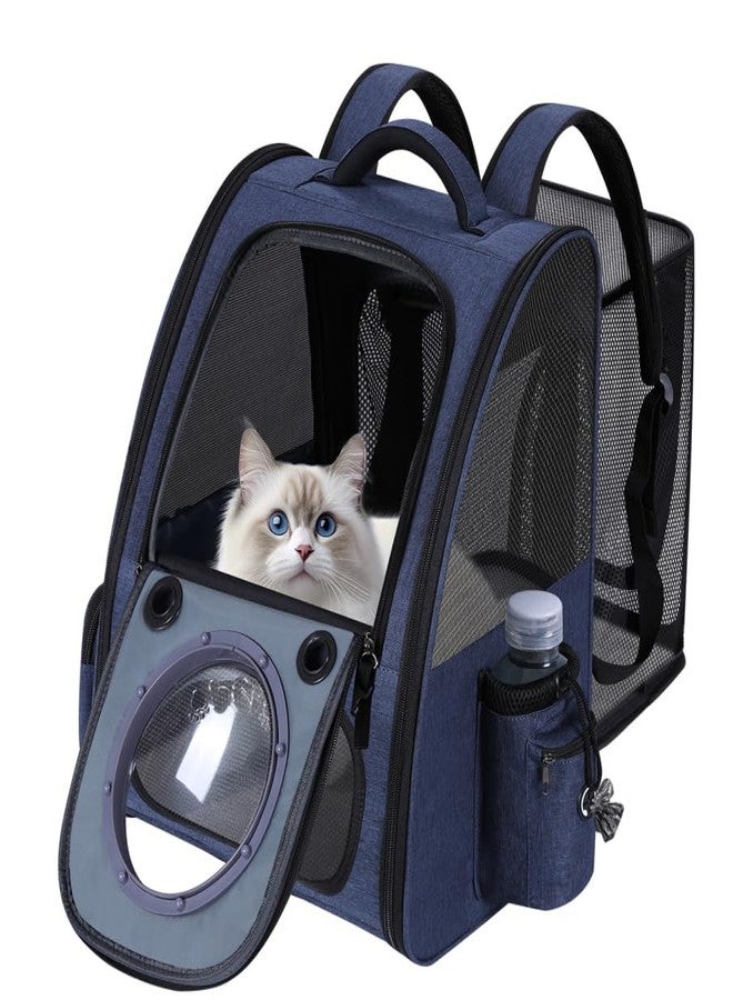 Groxkox Bubble Cat Backpack Carrier, Expandable Cat Carrier Backpack,Breathable Pet Backpack for Medium Cat,Kitten and Small Puppy, Large Space,Portable Bags Foldable Dog Backpack for Traveling,Hiking (Blue) - Image 1