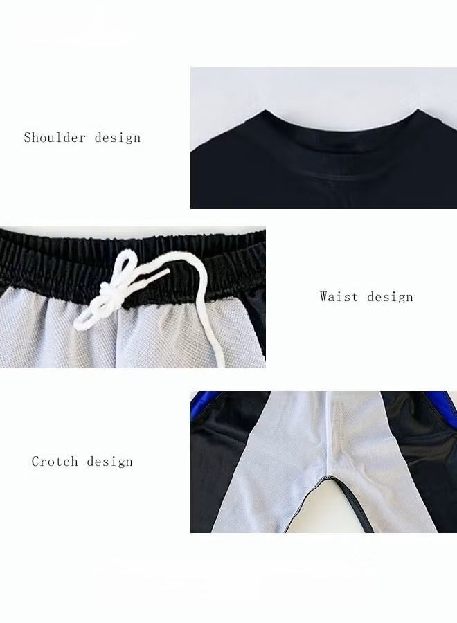 Generic 2 Piece Boys Swimsuit Swimming Trunks Set Kids Training Quick Dry Sun Protection Swimwear Children Short Sleeves Clothing Beachwear Split Bathing Suit for Summer Moisture-Wicking Breathable Black - Image 5