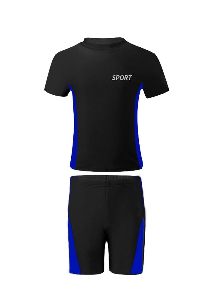 Generic 2 Piece Boys Swimsuit Swimming Trunks Set Kids Training Quick Dry Sun Protection Swimwear Children Short Sleeves Clothing Beachwear Split Bathing Suit for Summer Moisture-Wicking Breathable Black - Image 2