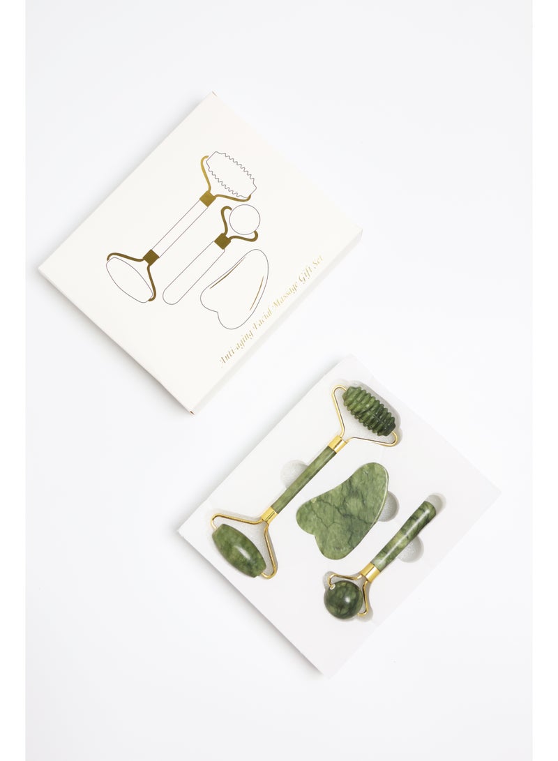 أداة الجواشا والأسطوانة اليشمية ثلاثية الوظائف - مجموعة عناية بالبشرة من حجر اليشم الطبيعي 100% لمقاومة الشيخوخة، تخفيف الانتفاخ والاحمرار مع خاصية مكافحة تجاعيد العين (الأخضر) - Image 3