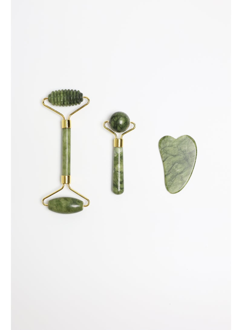 أداة الجواشا والأسطوانة اليشمية ثلاثية الوظائف - مجموعة عناية بالبشرة من حجر اليشم الطبيعي 100% لمقاومة الشيخوخة، تخفيف الانتفاخ والاحمرار مع خاصية مكافحة تجاعيد العين (الأخضر) - Image 5