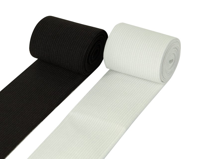 Shelver شريط مطاطي بعرض 2 بوصة للخياطة، شريط مطاطي واسع بسمك 2025405075 مم، أسود 50 مم × 3 م