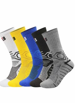 Mens Athletic Socks, Elite Basketball Socks-Performance Thick Cushioned Sport Training Running Compression Crew Sock, 5 Pairs