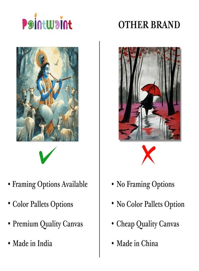 Paint Waint PaintWaint Krishna Paint by Number Kit for Adults & Kids | 35 x 40 cm DIY Painting Set with Numbered Canvas, Colors Palette & Brushes | Easy for Beginners 32 Colors (Canvas Roll, PW16) - Image 2