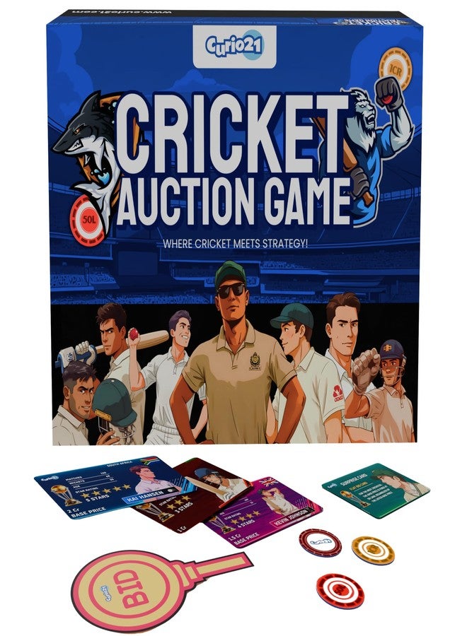 Curio21 Cricket Auction Game – Strategic Card & Bidding Board Game for Kids & Adults | Fun Party Game for Family & Friends | Sports Themed | 2–5 Players (Ages 14+) - Image 1