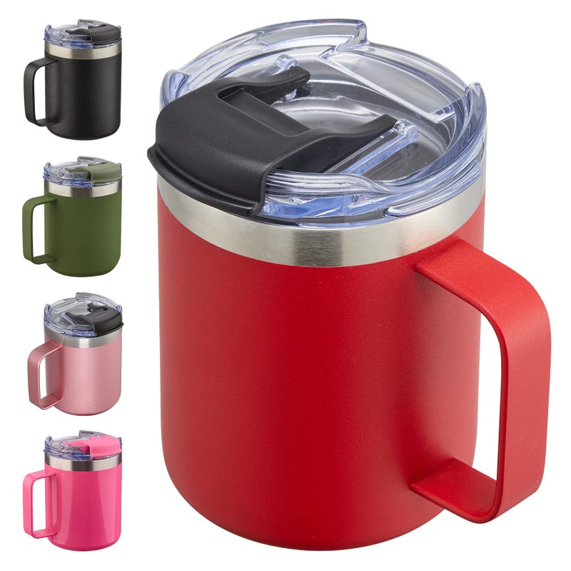 ALOUFEA 12oz Insulated Coffee Mug Cup with Handle Stainless Steel Travel Coffee Mug with Flip Lid Double Wall Vacuum Coffee Tumbler Red