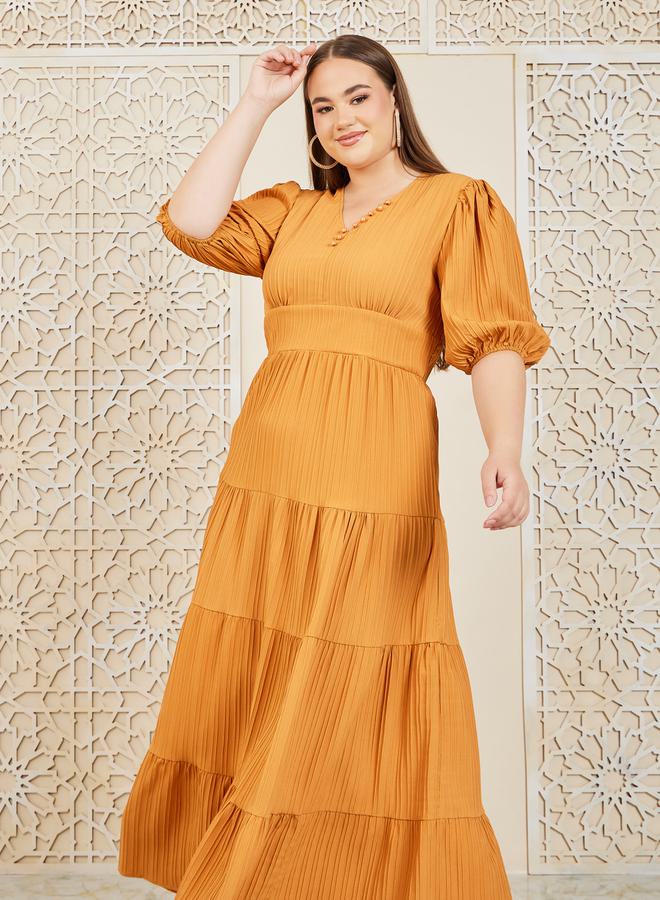 Styli Button Detail Tiered Maxi Dress  - Image 2