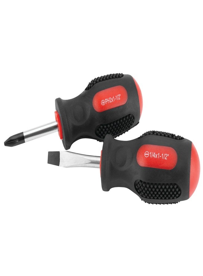 بيرفورمانس تول طقم مفكات براغي قصيرة من Performance Tool 1100 مكون من قطعتين - مقاس 1/4 بوصة × 1 1/2 بوصة مشقوق، مقاس 2 × 1 1/2 بوصة فيليبس - مقابض مطاطية ذات قبضة ضغط - Image 1