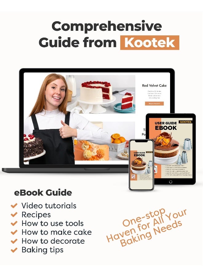 Kootek Cake Decorating Kit Baking Supplies Cake Turntable with 2 Frosting Straight Angled Spatula 3 Icing Smoother Scrapers Baking Accessories Tools for Beginners and Pros, White - Image 5