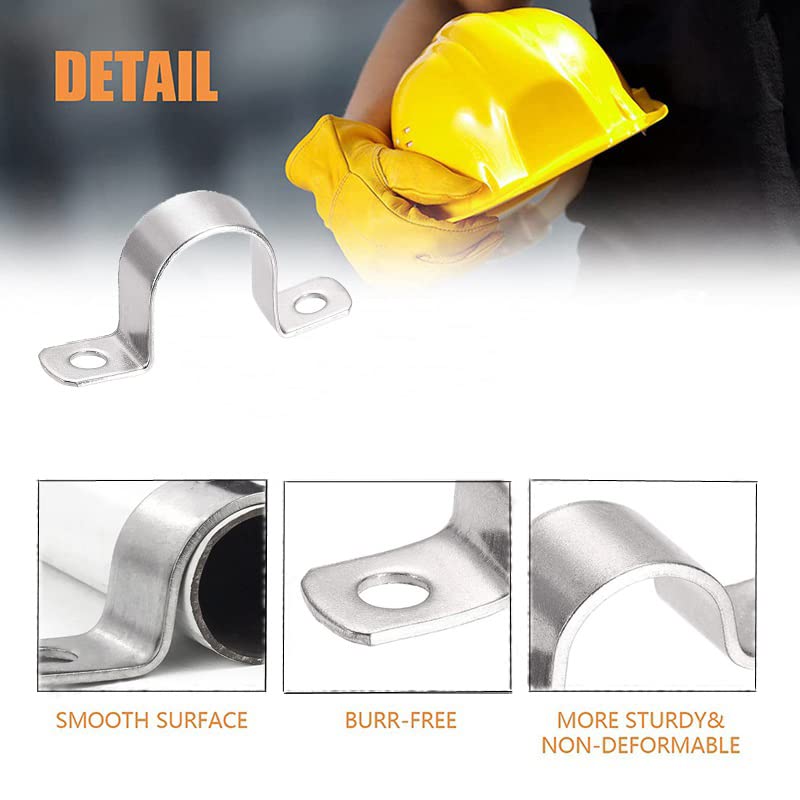 AKIHISA 3.5 Inch Heavy Duty 2 Hole Strap,5 PCS U-Tube Strap Clamp,Stainless Steel-304 Rigid U Bracket Pipe Strap Clamp,Wire Pipe Cable Clips Fastener(ID 89mm) - Image 3
