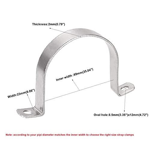 AKIHISA 3.5 Inch Heavy Duty 2 Hole Strap,5 PCS U-Tube Strap Clamp,Stainless Steel-304 Rigid U Bracket Pipe Strap Clamp,Wire Pipe Cable Clips Fastener(ID 89mm) - Image 2