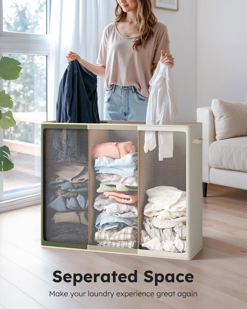 SOLEDI 180L 3-Section Laundry Hamper with Lid, Extra Large Dirty Clothes Basket with Sturdy Handles for Laundry Room & Bedroom - Durable Organizer for Sorting Laundry - Image 4
