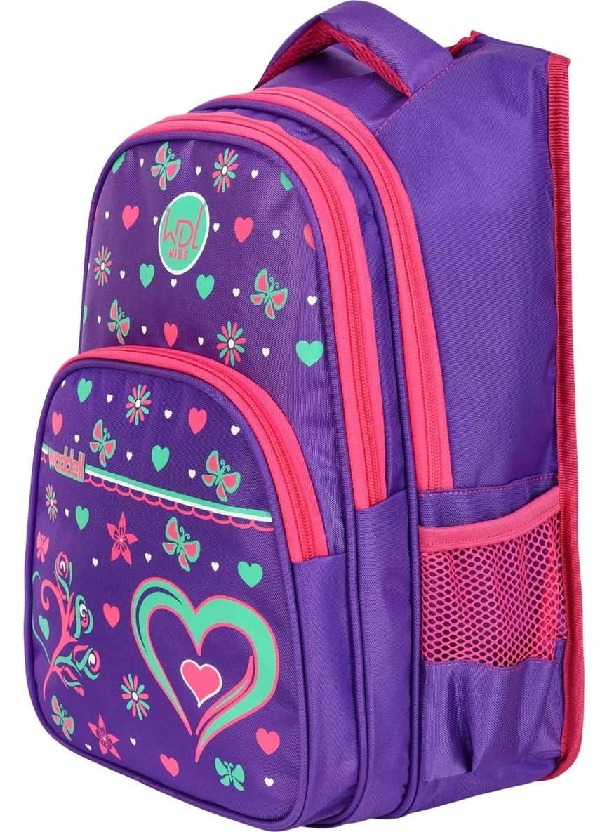واديل Licensed Frequency Purple Heart Pattern Primary School Backpack and Lunch Box